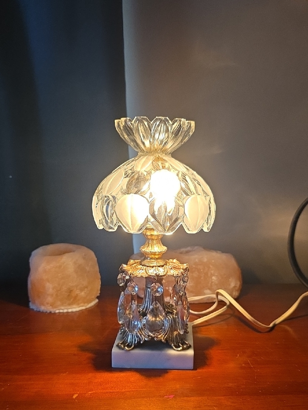 Vintage Crystal Table Lamp with Gold Accents